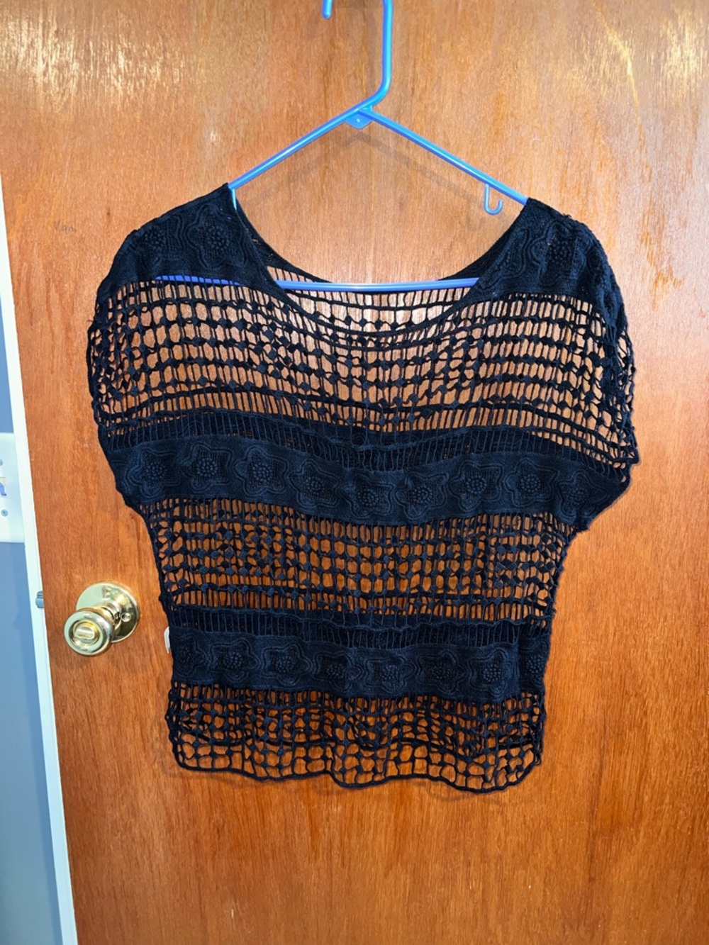 Black Crochet Knit Women's Top